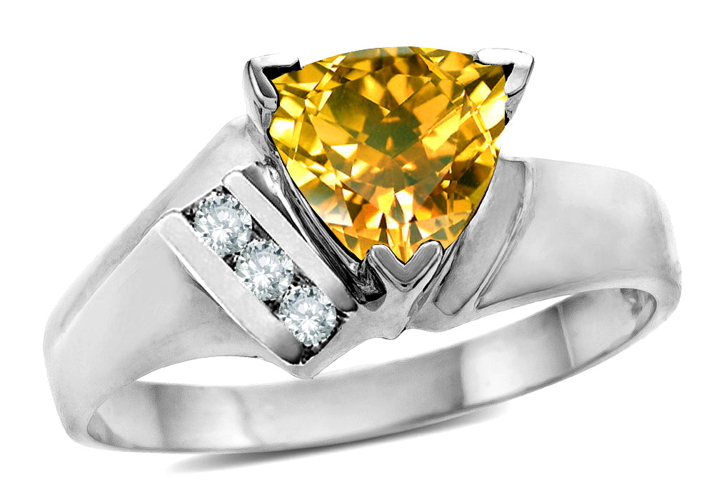 Star K  Genuine Citrine Triangle Trillion 7mm Contemporary Modern Designer Ring