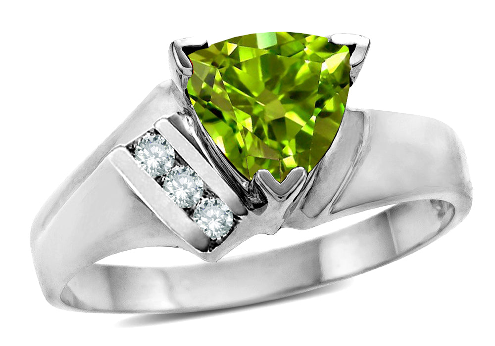 Star K  Genuine Peridot Triangle Trillion 7mm Contemporary Modern Designer Ring