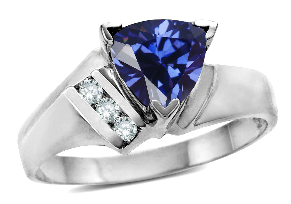 Star K  Created Sapphire Triangle Trillion 7mm Contemporary Modern Designer Ring