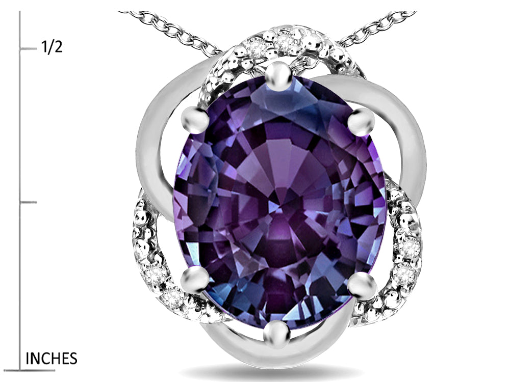 Star K  Large Love Knot Pendant Necklace with Oval 12 x 10mm Simulated Alexandrite