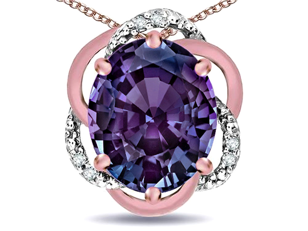 Star K  Large Love Knot Pendant Necklace with Oval 12 x 10mm Simulated Alexandrite