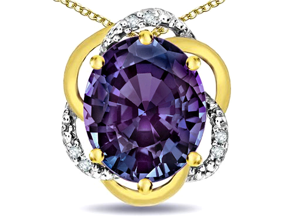 Star K  Large Love Knot Pendant Necklace with Oval 12 x 10mm Simulated Alexandrite