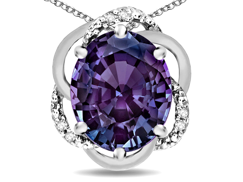 Star K  Large Love Knot Pendant Necklace with Oval 12 x 10mm Simulated Alexandrite