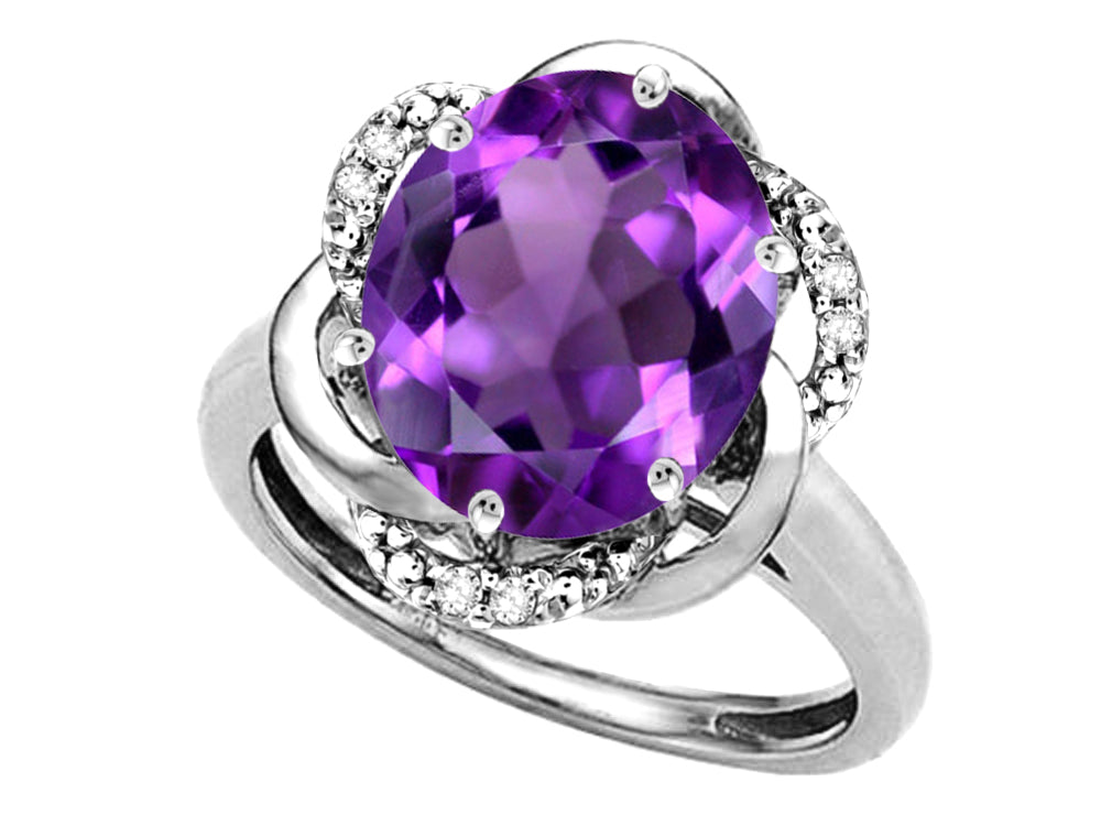 Star K  Large Oval 12x10mm Genuine Amethyst Love Knot Big Stone Ring