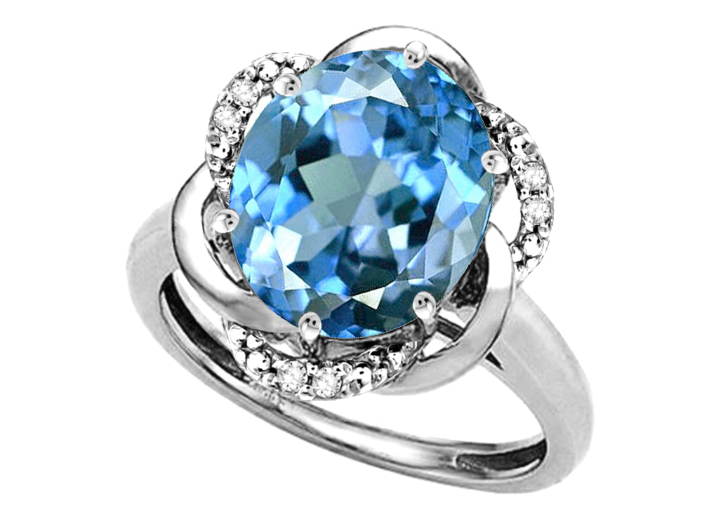 Star K  Large Oval 12x10mm Genuine Blue Topaz Love Knot Big Stone Ring