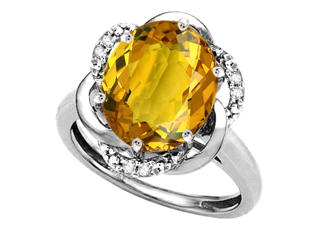 Star K  Large Oval 12x10mm Genuine Citrine Love Knot Big Stone Ring