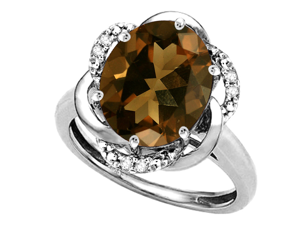 Star K  Large Oval 12x10mm Genuine Smoky Quartz Knot Big Stone Ring