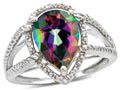 Star K  Pear Shape 11x8mm Rainbow Mystic Topaz Halo Split Shank Big Stone Ring