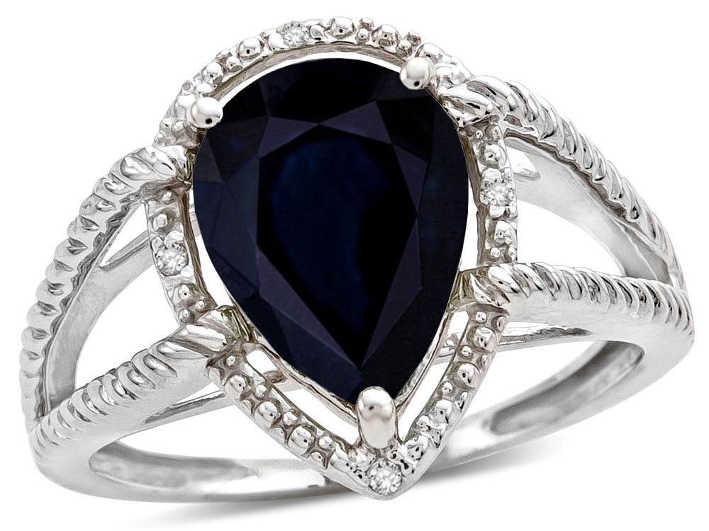 Star K  Pear Shape 11x8mm Genuine Black Sapphire Halo Split Shank Big Stone Ring