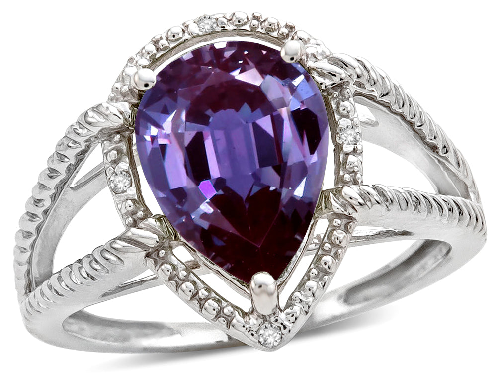 Star K  Pear Shape 11x8mm Simulated Alexandrite Halo Split Shank Big Stone Ring