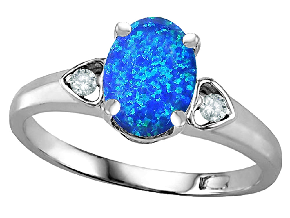 Star K  Oval 8x6 Created Blue Opal Love Promise Ring