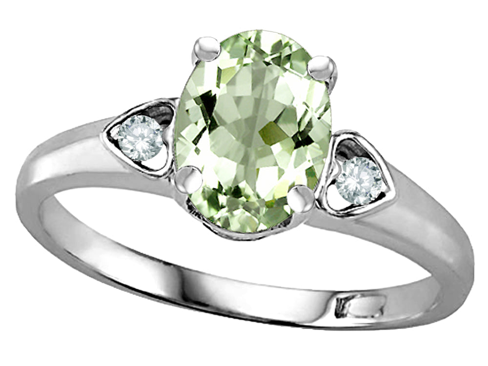 Star K  Oval 8x6 Genuine Green Amethyst Love Promise Ring