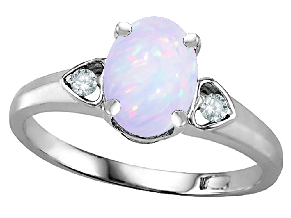 Star K  Oval 8x6 Genuine Opal Love Promise Ring