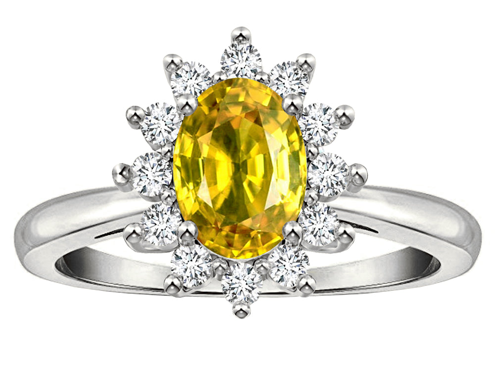 Star K  Classic Lady Diana Halo Oval 7x5 Genuine Yellow Sapphire Ring