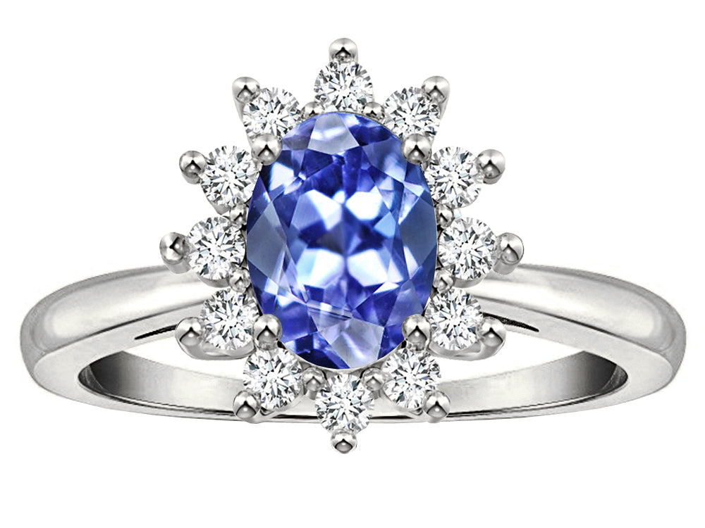 Star K  Classic Lady Diana Halo Oval 7x5 Genuine Tanzanite Ring