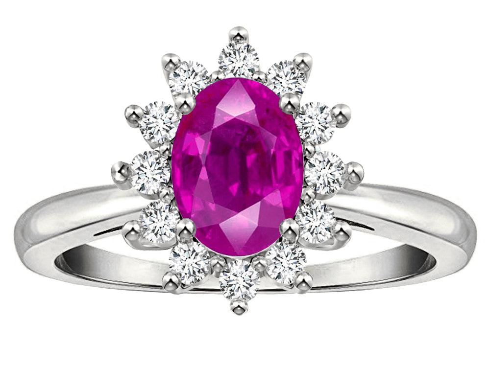 Star K  Classic Lady Diana Halo Oval 7x5 Genuine Pink Tourmaline Ring