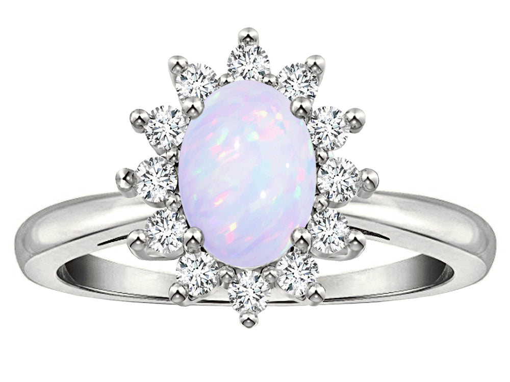 Star K  Classic Lady Diana Halo Oval 7x5 Genuine Opal Ring