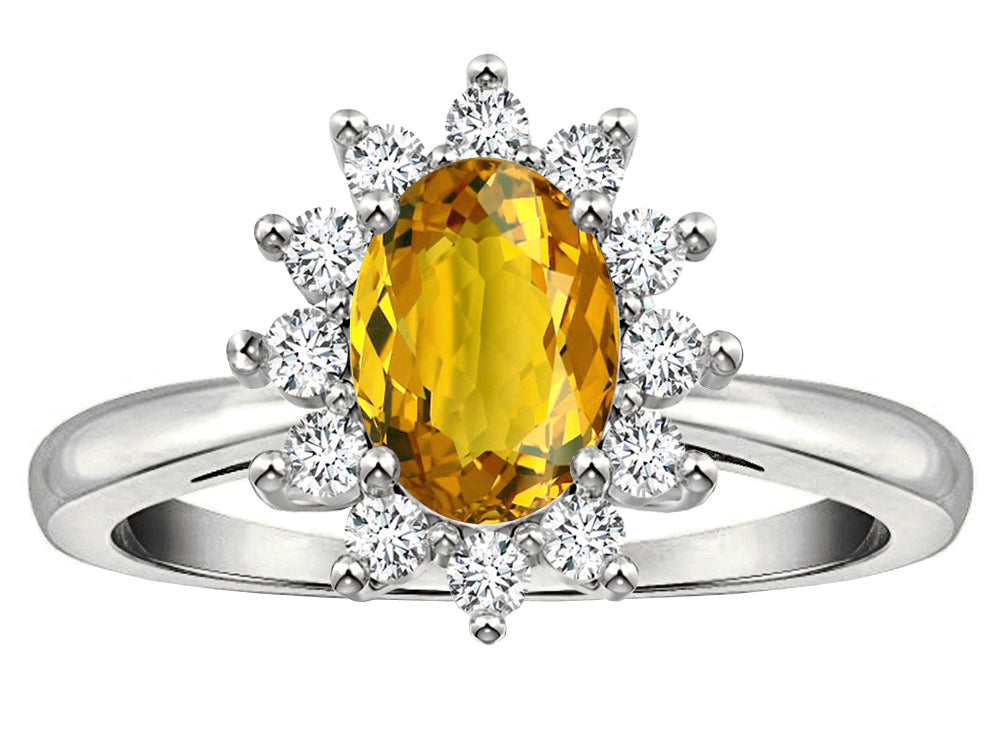 Star K  Classic Lady Diana Halo Oval 7x5 Genuine Citrine Ring