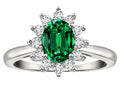 Star K  Classic Lady Diana Halo Oval 7x5 Simulated Emerald Ring