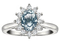 Star K  Classic Oval 7x5 Lady Diana Halo Genuine Aquamarine Ring