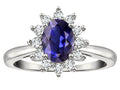 Star K  Classic Oval 7x5 Lady Diana Halo Genuine Iolite Ring