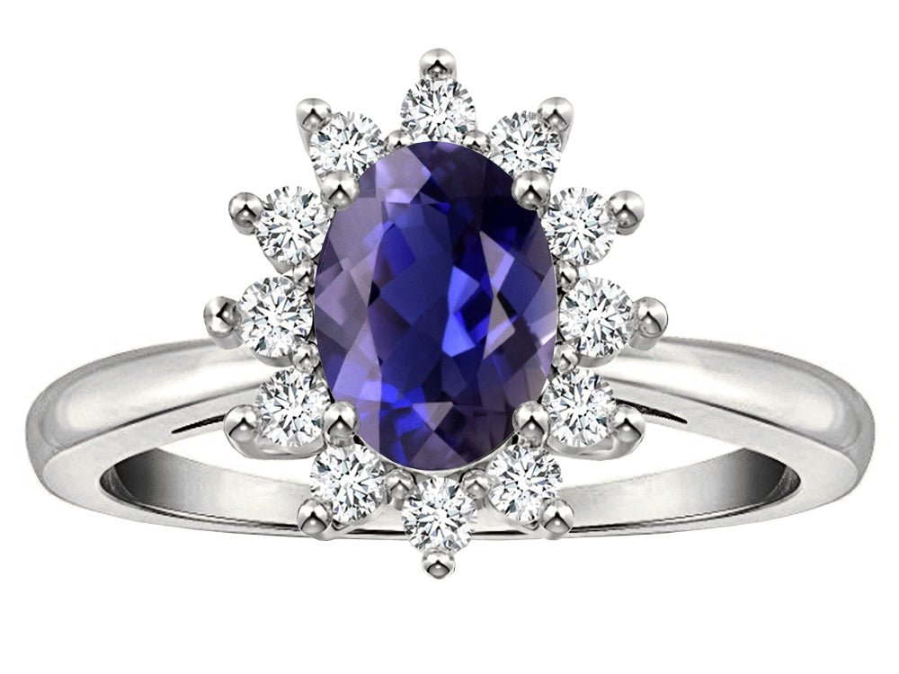 Star K  Classic Oval 7x5 Lady Diana Halo Genuine Iolite Ring