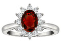 Star K  Classic Oval 7x5 Lady Diana Halo Genuine Garnet Ring