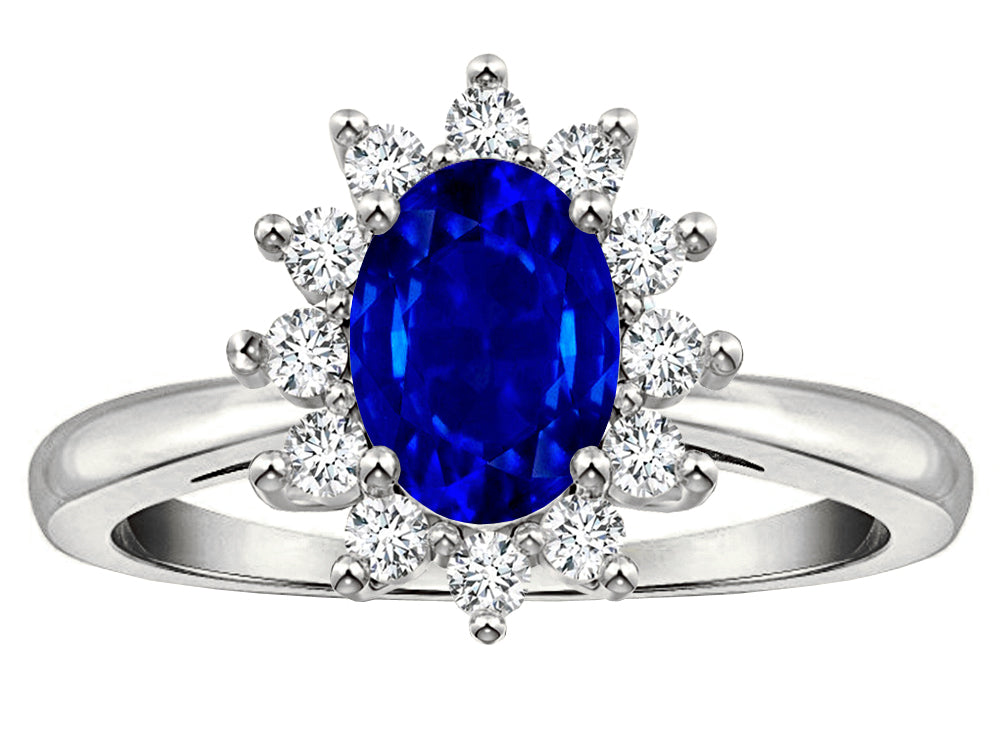 Star K  Classic Oval 7x5 Lady Diana Halo Created Sapphire Ring