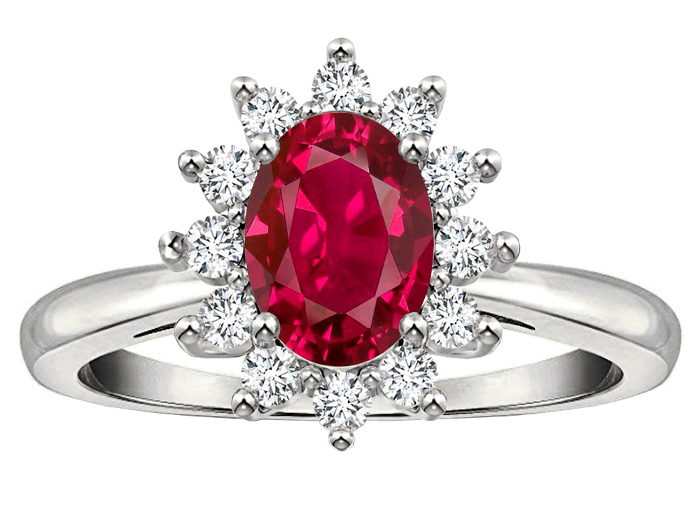 Star K  Classic Oval 7x5 Lady Diana Halo Created Ruby Ring