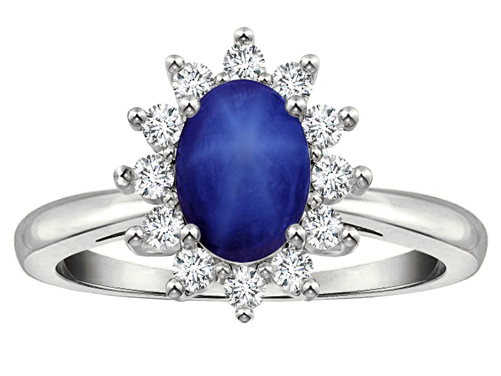 Star K  Classic Oval 7x5 Lady Diana Halo Created Star Sapphire Ring