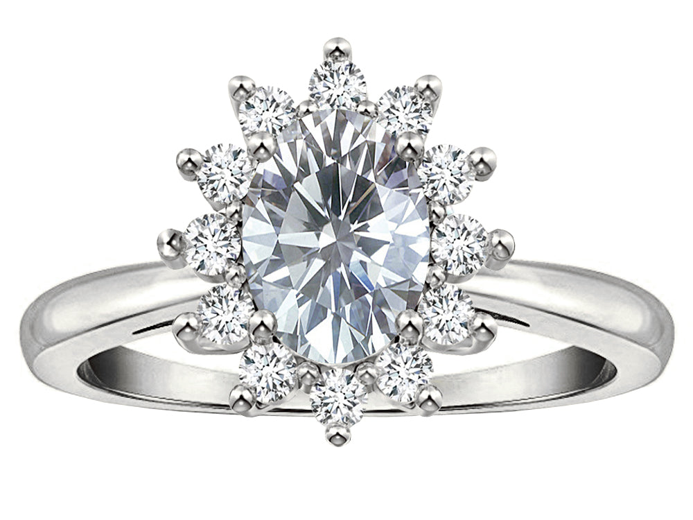 Star K  Classic Oval 7x5 Lady Diana Halo Genuine White Sapphire Ring