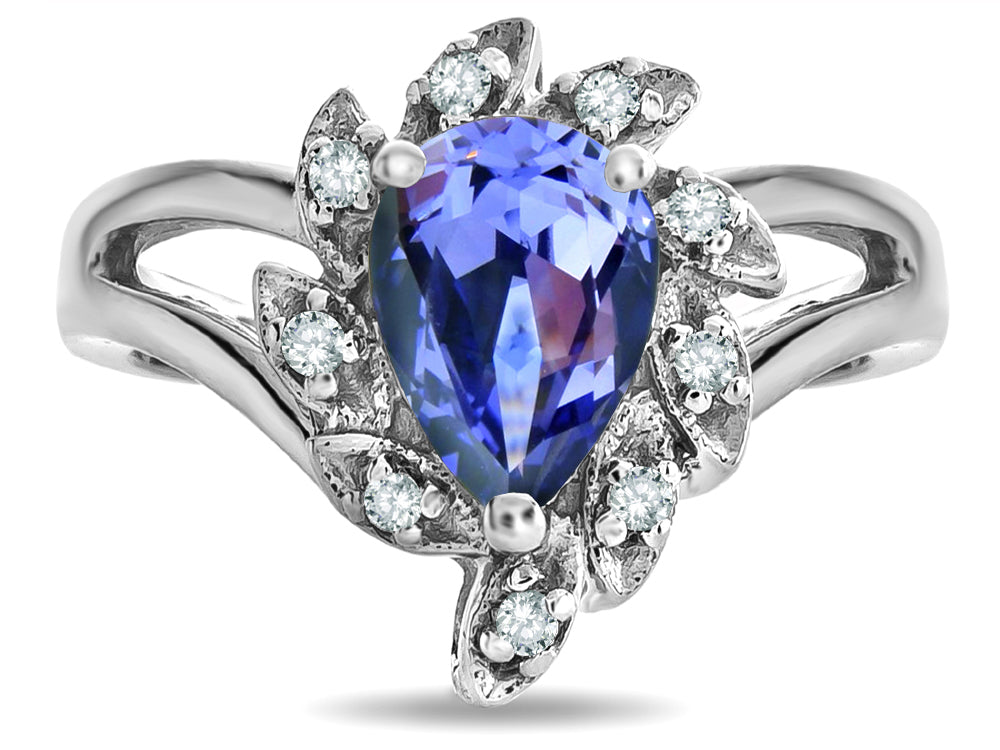 Star K  Pear Shape 8x6 Genuine Tanzanite Halo Split Shank Ring