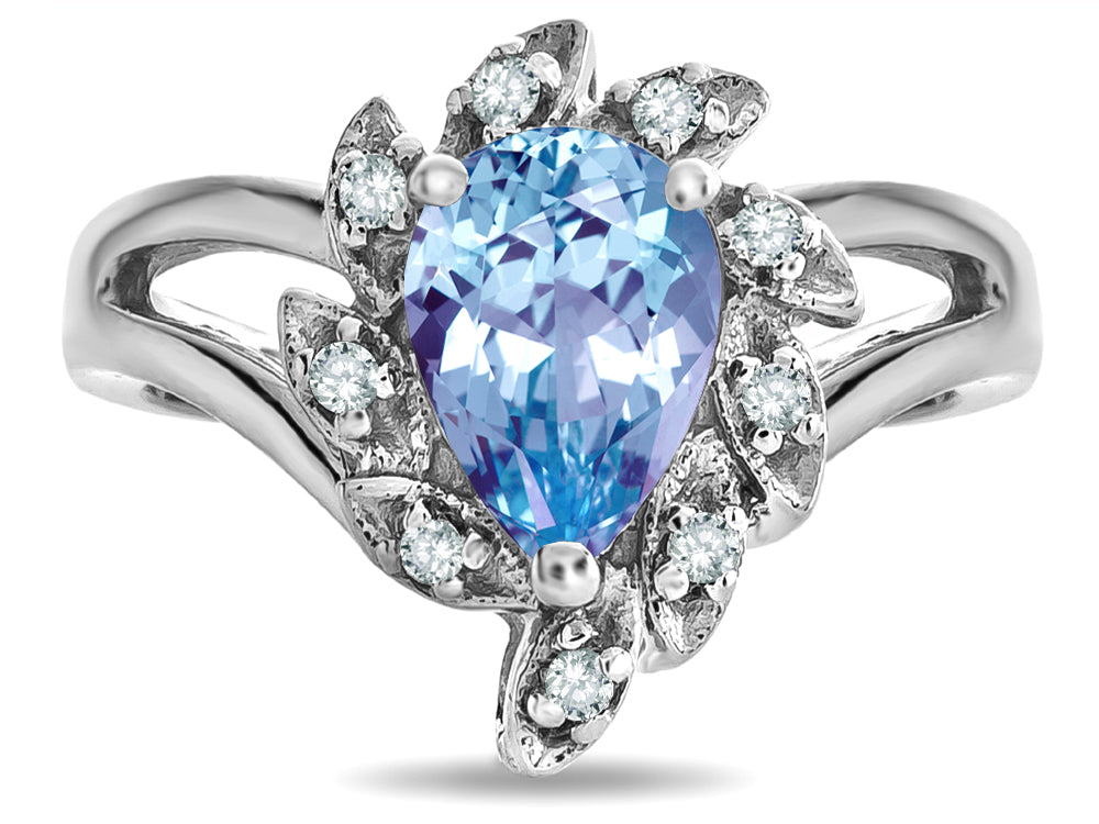 Star K  Pear Shape 8x6 Sky Blue Topaz Halo Split Shank Ring
