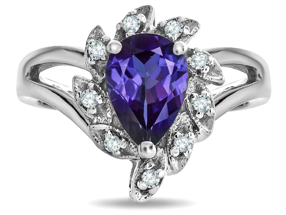 Star K  Pear Shape 8x6 Genuine Iolite Halo Split Shank Ring