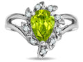 Star K  Pear Shape 8x6 Genuine Peridot Halo Split Shank Ring