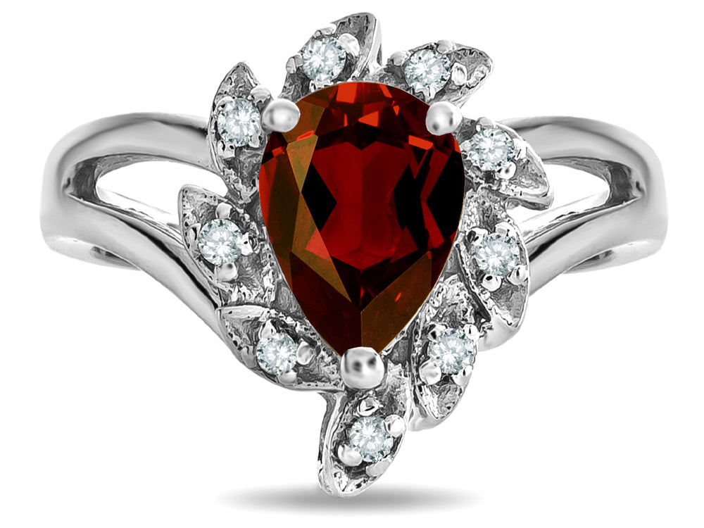 Star K  Pear Shape 8x6 Genuine Garnet Halo Split Shank Ring