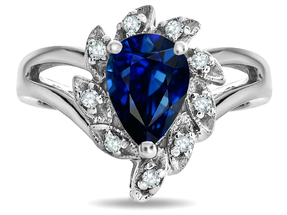 Star K  Pear Shape 8x6 Created Sapphire Halo Split Shank Ring