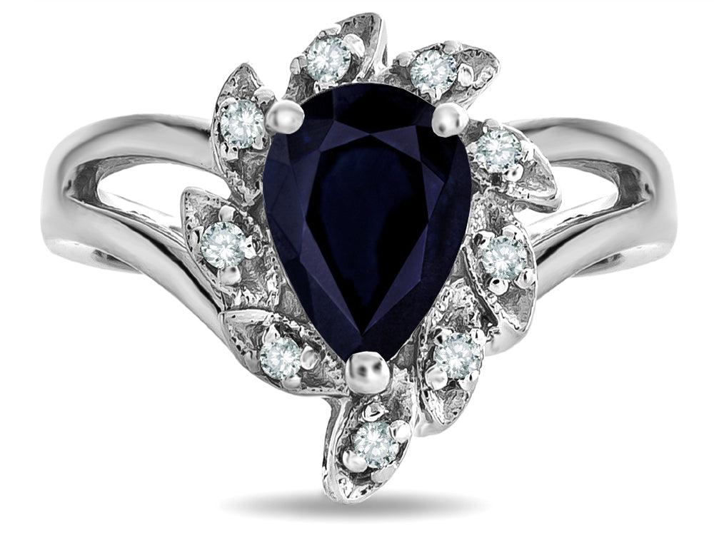 Star K  Black Sapphire Pear Shape 8x6 Halo Split Shank Ring