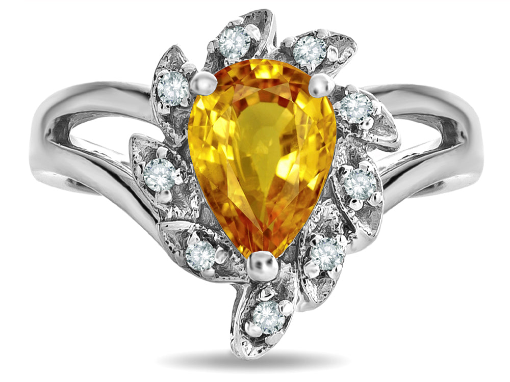 Star K  Genuine Citrine Pear Shape 8x6 Halo Split Shank Ring
