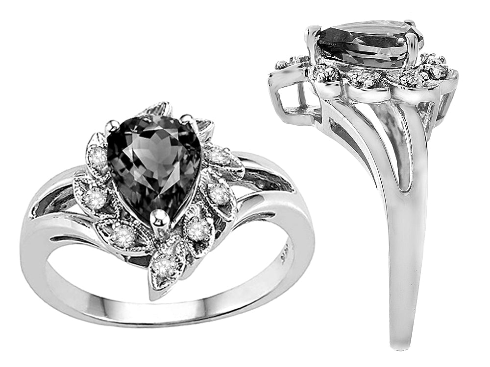 Star K  Simulated Alexandrite Pear Shape 8x6 Halo Split Shank Ring