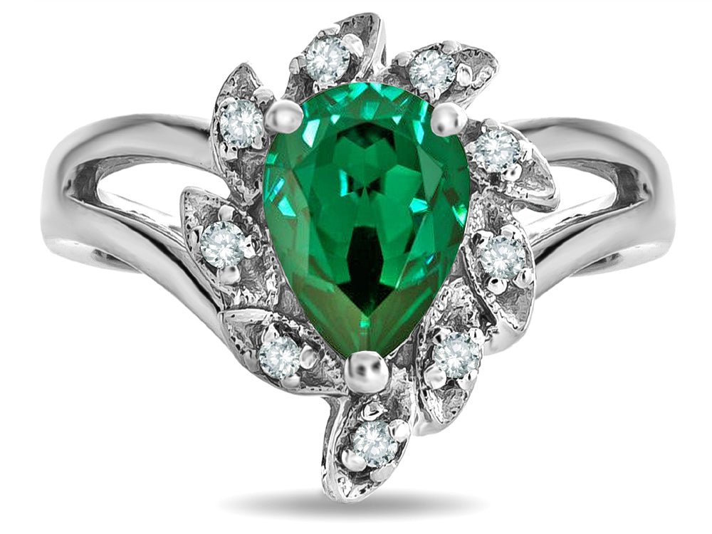 Star K  Simulated Emerald Pear Shape 8x6 Halo Split Shank Ring