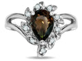 Star K  Genuine Smoky Quartz Pear Shape 8x6 Halo Split Shank Ring