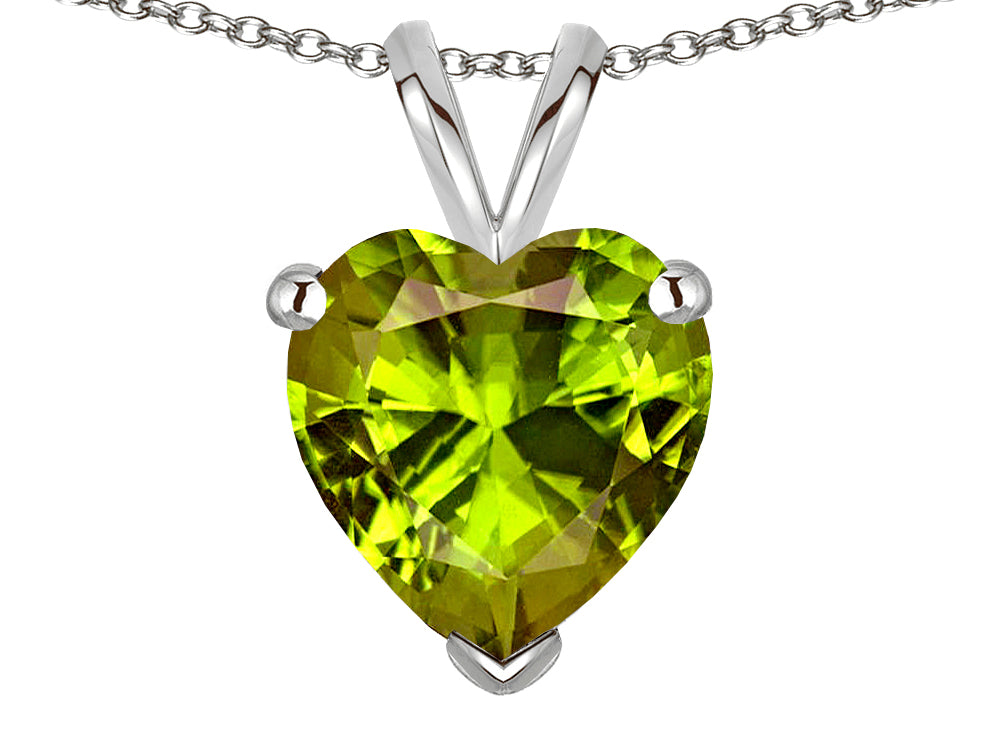 Star K  8mm Heart Genuine Peridot Pendant Necklace