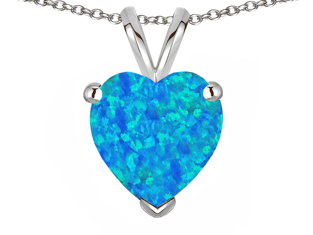 Star K  8mm Heart Blue Created Opal Pendant Necklace