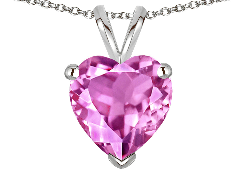 Star K  Created Pink Sapphire 8mm Heart Pendant Necklace
