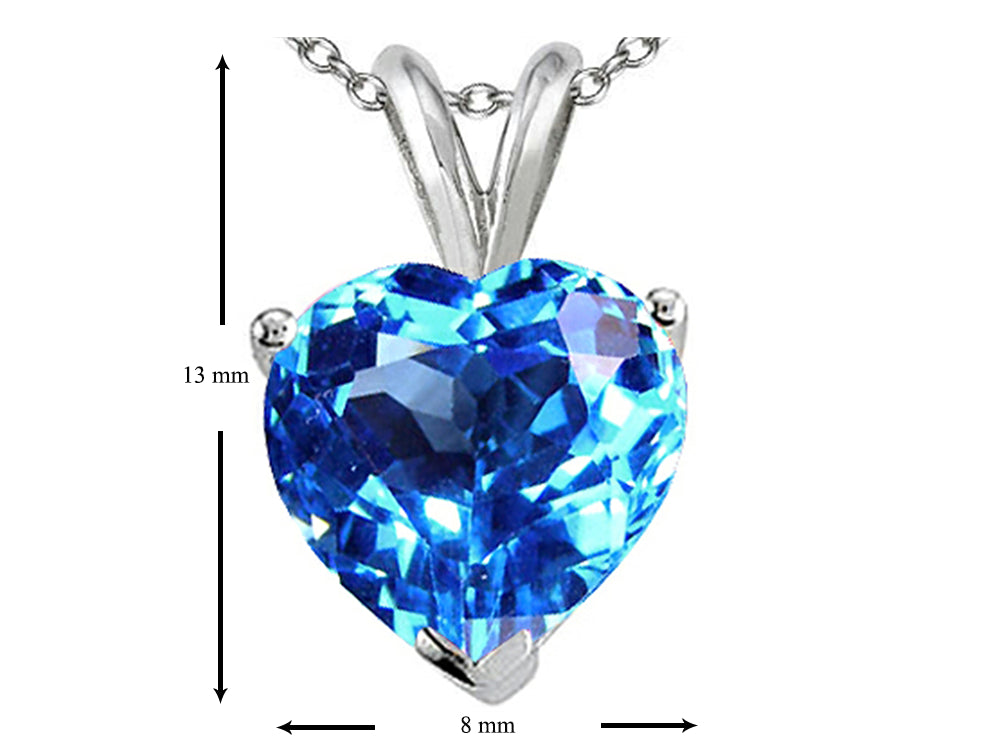 Star K  Genuine Blue Topaz 8mm Heart Pendant Necklace