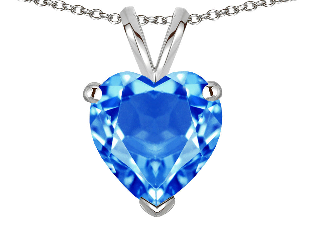 Star K  Genuine Blue Topaz 8mm Heart Pendant Necklace