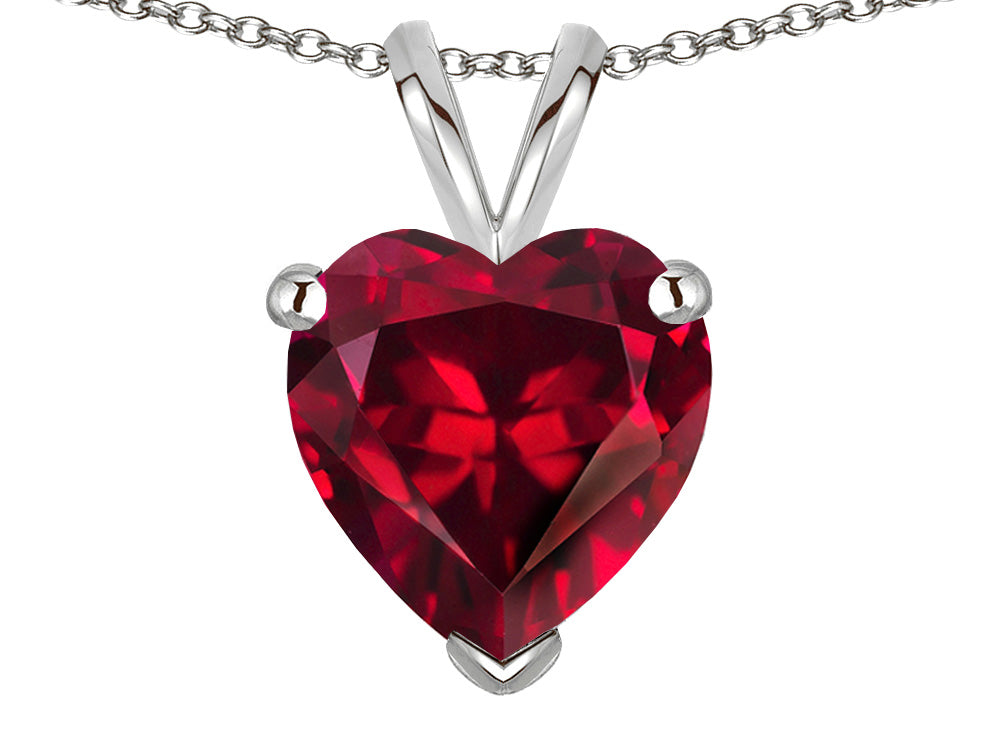 Star K Created Ruby 8mm Heart  Pendant Necklace