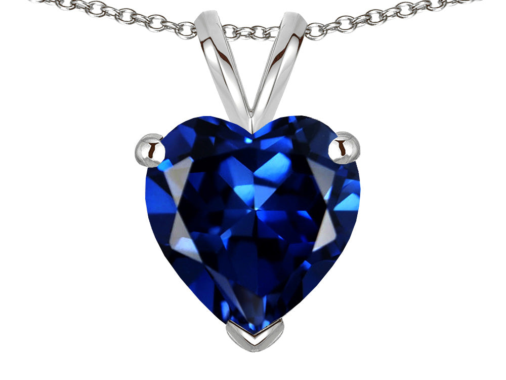 Star K  Created Sapphire 8mm Heart Pendant Necklace