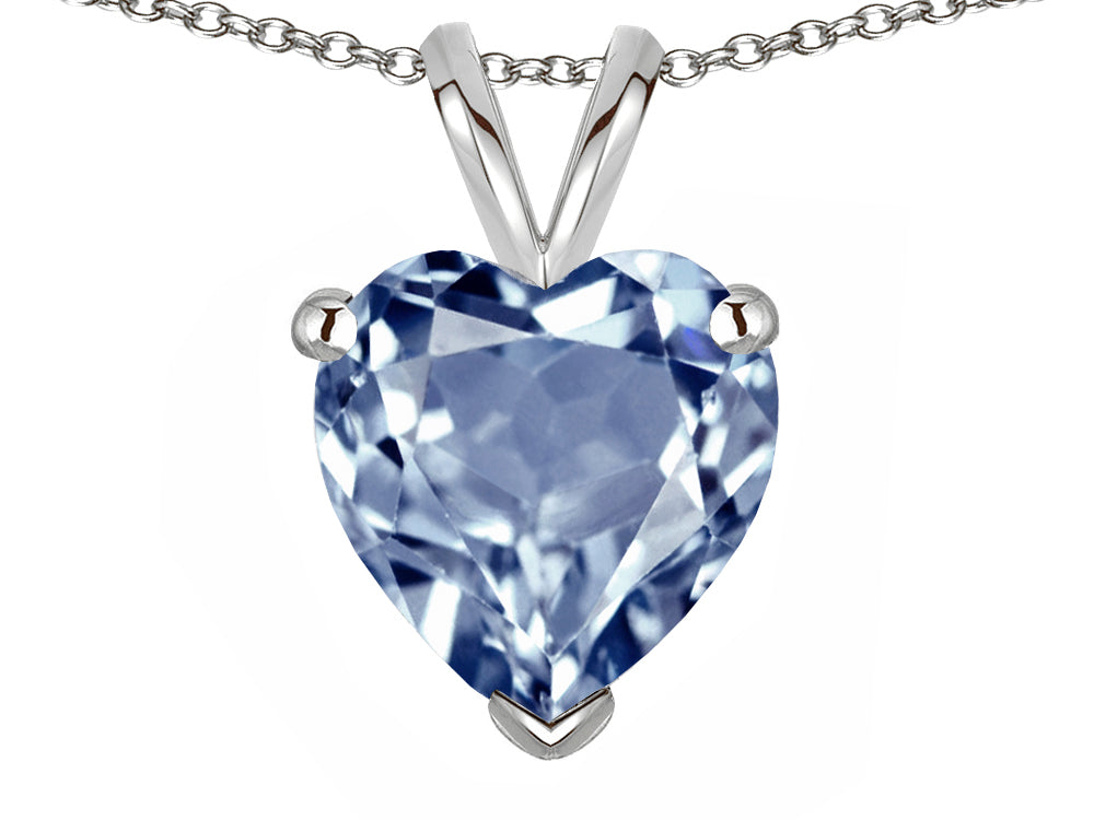 Star K  Simulated Aquamarine 8mm Heart Pendant Necklace